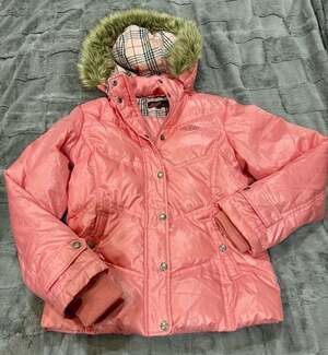 Brappers Y2K Bubblegum Pink Girls Medium Puffer Jacket with Faux Fur Trimmed Hoo